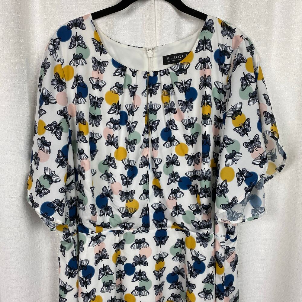 Eloquii White Dot Butterfly Print Flutter Sleeve … - image 4